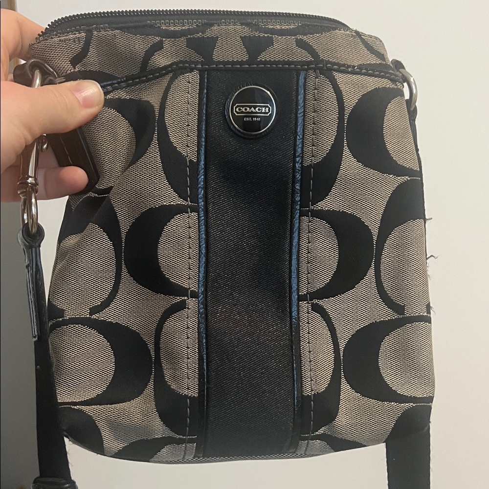 Coach Black and Tan Signature Messenger Bag